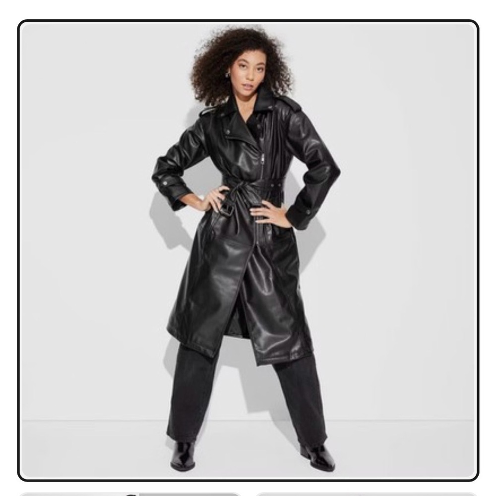 Wild Fable Black Faux Leather Trench Coat Moto Jacket Medium